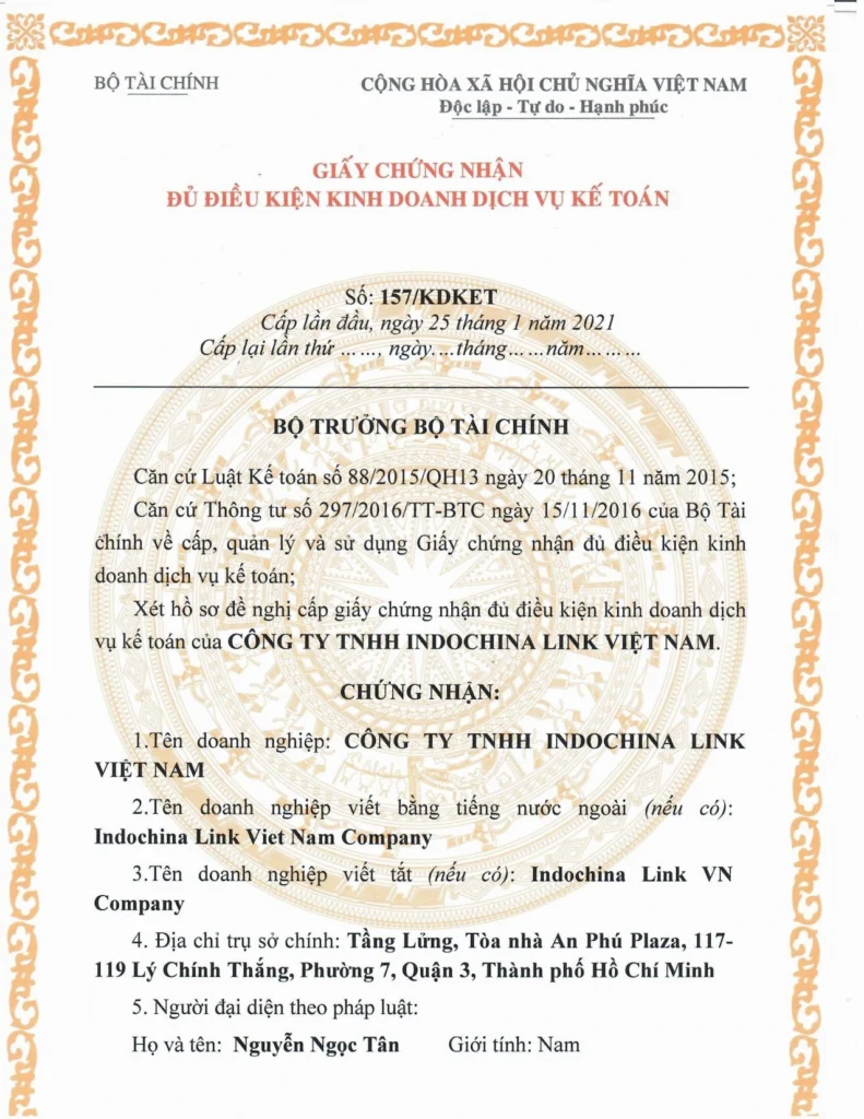 Indochina Link Vietnam - Accounting License 157/KDKET (Page 1)